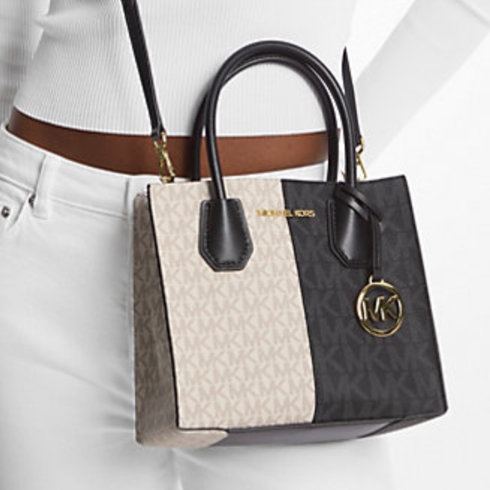 Michael Kors Mercer Medium Two-Tone Logo Crossbody Messenger Black Multi NWT - Picture 1 of 16